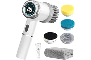 BYZESTY Elektryczna szczotka do czyszczenia, elektryczna szczotka do czyszczenia, z 5 głowicami, szczotka do czyszczenia elektrycznego, z wyświetlaczem LED, ręczna szczotka do czyszczenia łazienki, kuchni,