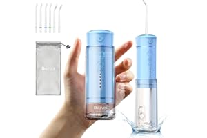 Bezvoi Water Flosser Cordless Travel, Mini Oral Irrigator with Telescopic Water Tank, 5 Modes, 6 Jet Tips, IPX7 Waterproof Electric Portable Water Teeth Cleaner for Braces Bridges Care