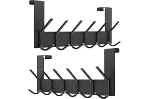 Dseap Türhaken – für Tür bis 2,1cm Dicke, Edelstahl Türgarderobe Türhakenleiste Türaufhänger Kleiderhaken Tür Zum Einhängen Kleidung Hut Handtuch Mantel, Mit 6 Flachen Haken, Schwarz, 2er Set