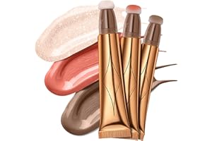 DULELE 3 PCS Liquid Contour Beauty Wand, Blush and Highlighter Bronzer Stick with Cushion Applicator, Natural Matte Finish, Lightweight Blendable Super Silky Cream Contour Stick(Contour+Blush+Highlighter)