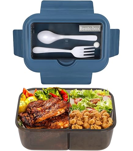 HUAERSICO Lunchbox 1400 ml, lunchbox met 4 vakken, lekvrij, met afdichtring, bento box, BPA-vrij, voor volwassenen en kinderen (blauw
