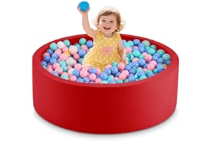 Aunekiv Baby Ball Pit, Round Soft Foam Ball Pit for Toddlers, Indoor Outdoor Small Kids Ball Pool, 90x30cm, Balls Not Included, Red