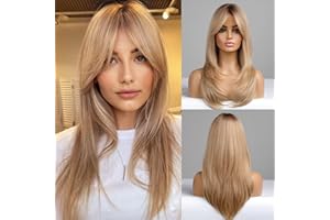 LAYHOU Perücke blond,Perücke Damen 52cm Lange Natürliche synthetische Hochtemperaturfaser-Haarperücke für den täglichen Gebrauch/Verabredungen/Themenpartys