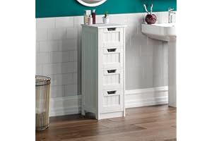 Bath Vida Szafka łazienkowa z 4 szufladami, półka do przechowywania, drewno, biała