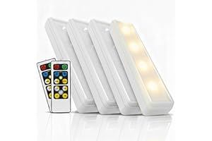 Brilliant Evolution Wireless LED Under Counter Lights with 2 Remote Controls - 4-Pack Battery Operated Under Cabinet Lights Fixtures - Stick On Lights with Timer - 3000K Warm White - 8.5x2x1-Inch