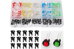 Lyeteung 300 Piezas 3mm LED Diodo Emisor de Luz, 2-Pin Redondo LED DIP Diodos Multicolor Emisores de Luz, Rojo Verde Azul Amarillo Blanco, 60 Piezas por Color, con 100 Piezas Soporte LED de Plástico