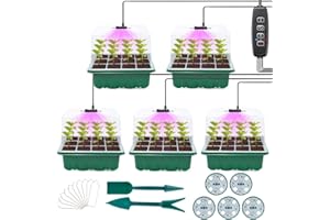 WENOSDA Zimmergewächshaus Anzuchtkasten,Treibhaus Anzuchtschale,5 Stück 60 Zellen Mini Gewächshaus Anzucht mit Timing-Controller Einstellbare Helligkeit,