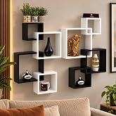 Raafi Rafuf Wooden Intersecting Wall Shelves (Set of 8) (Black & White)