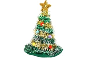 HENBRANDT Adult Christmas Tree Hat with Tinsel and Gold Star Topper 43cm | 17inch Christmas Holiday Party Headwear Fun Gift Xmas Fancy Dress Costume Accessory Novelty Hats for Men and Women