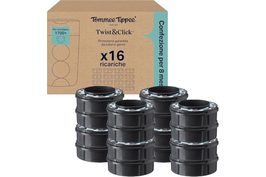 Tommee Tippee Genuine Twist & Click Advanced Nappy Feeder Refills, Exclusive Pack of 16 Refills 10.5m each, Convenience and Saving, 16 x 10.5m