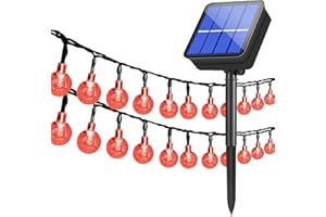 KINGCOO - Guirnalda de luces solares de cristal para exteriores, impermeable, 20 pies, 30 luces LED, 8 modos para bistro, jardín, patio, hogar, fiesta, boda, decoración de Navidad (rojo)