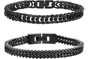 FLHEART Herren Armband Edelstahl Armbänder Panzerkette - 2 Stücke Silber Schwarz Gold Herrenarmbänder für Männer Jungs Kubanische Armband 8mm Breite 19cm/21cm/23cm Länge Geschenke für Papa Sohn Bruder Ehemann