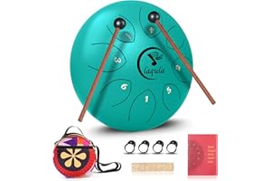 LAQULA Steel Tongue Drum 6 Pouces 8 Notes Hand Pan Drum Percussion Instrument Avec Livre De Musique Baguette Méditation Yoga Divertissement Musique Education Bagage à Main