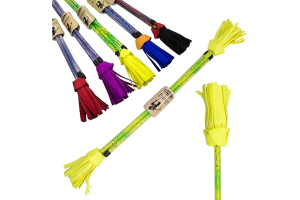 Juggle Dream Picasso Flowerstick avec Baguettes en Silicone Ultra Adhérentes. Bâton du Diable pour Jongler et Danser (Jaune/Vert/Jaune Pompons)