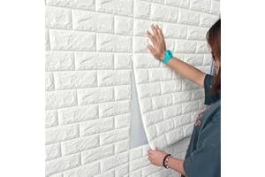 awolsrgiop 10 Stück 3D Wandpaneele Selbstklebend, 70 x 77 cm Selbstklebend XPE-Schaum Tapete Wandpaneele Selbstklebend, Ziegel Steinoptik Tapete Wandtapete Schaumstoff Wasserdicht Wandaufkleber -Weiß