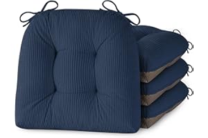 MineCozy Indoor Kitchen Chair Cushions Set of 4 Dining Chair Cushions with Ties Tufted and Comfortable Kitchen Seat Pads wth Non-Slip Bottom 46x42x8cm (18"x16.5"x3") Dark Blue