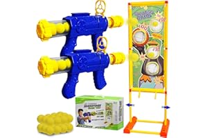 EXTFANS Target de tir Mobile Jeu, 2 Pistolets à Billes en Mousse, 24 Boules de Mousse, Halloween Cadeaux de Noël pour garçons et Filles Jeu de Tir (2 Gun New)