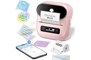 Phomemo M220 Imprimante d'étiquettes,Imprimante d'étiquettes Bluetooth Portable Etiqueteuse Thermique, Convient pour Bureau, Câble, Boutique, Compatible avec Smartphones et PC,Rose