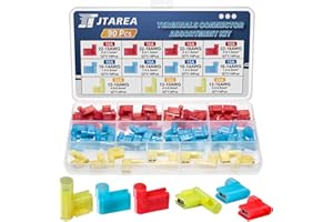 JTAREA Flagge Isoliert Weiblich Terminal Vollisolierte Steckverbinder 90 Grad Nylon Flachstecker Kabelschuhe Drahtverbinder 22-18 16-14 12-10 AWG Flachsteckhülsen Kabelschuh (Rot 40 Blau 40 Gelb 10)