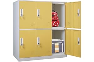MECOLOR Metal Locker Storage Cabinet with 6 Lockable Doors, Yellow, H92.5 x W90 x D45 cm, Modern, Multi-purpose