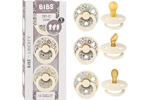 BIBS Colour Liberty Try-It Colección: 3 chupetes para las necesidades únicas de tu bebé, Tetina redonda. Látex natural, Hecho en Dinamarca, 0+ meses (Paquete de 3), Eloise