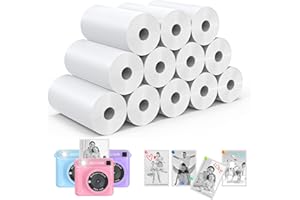 KBSICWO 12 Rollos Papel Térmico para Cámara Infantil, Papel Fotográfico Impresora Térmica, Papeles de Repuesto Sin Tinta para Cámara Fotos Niños, Fácil de Reemplazar, Blanco 57x25mm