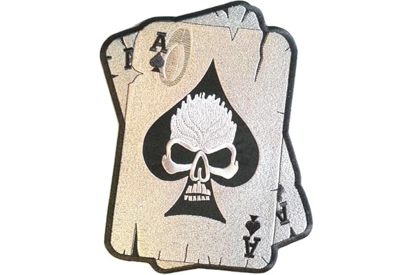 Écusson Patch Badge Brodé Biker Crane Tete de Mort ecusson thermocollant Skull Carte Ass 10 cm