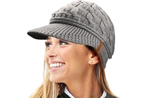 TOSKATOK Gorro de Invierno con Forro Polar con Forro Polar de Peluche R80 cálido de Punto de Cable con Pico para Mujer