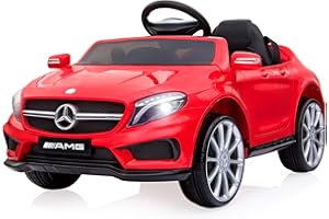 LIUFASHI 12V Kinder Elektroauto Mercedes Benz AMG mit 2,4G-Fernbedienung, Elektrofahrzeuge 2-türig mit MP3, Musik, Hupe, LED-Leuchten und 5 Punkt Sicherheitsgurt für Kinder ab 3 Jahre(Rot)