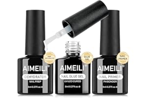 ‎AIMEILI AIMEILI Nail Dehydrator and Primer Glue Gel Set, Nail Glue Gel x Dehydrator und Primer für Nägel Nagelkleber UV für Kunstnägel Tips Nail Art Maniküre 3 x 8ml