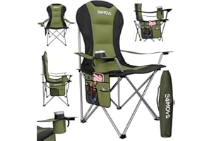 ‎24MOVE 24MOVE® Campingstuhl faltbar bis 150 kg, Faltstuhl Angelstuhl Klappstuhl Gepolstert mit Armlehnen, Getränkehalter + Tasche mit hoher Rückenlehne, Strandstuhl, Klapphocker, grün