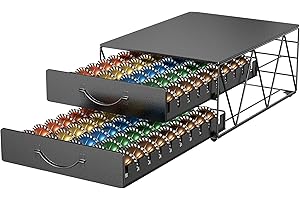 HFHOME – Support en métal pour machine à café avec double tiroirs pour 100 capsules Nespresso Vertuo et 100 dosettes Dolce Gusto