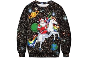 QKURT Unisex Pull Moche de Noël, Pulls molletonnés 3D Digital Print Graphic T-Shirts à Manches Longues