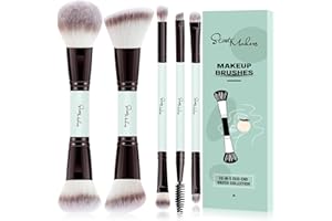 Start Makers Make Up Pinsel Set 5-tlg, Funktionen 10-in-5 Duo-End Pinsel, Schmink Pinselset für Foundation, Puder, Kontur, Lidschatten, Augenbrauen, Vegan/Reisefreundlich mit Geschenkbox (Helles Cyan)