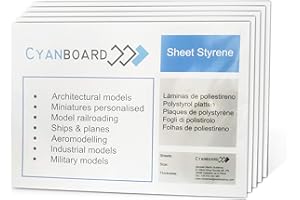 Cyanboard, lastre di polistirolo rigido bianco. Plasticard per modellismo, miniature, diorami, bricolage. Fogli di plastica HIPS (fogli). (A5 (15 X 21 cm) X 2 mm X 6 units)