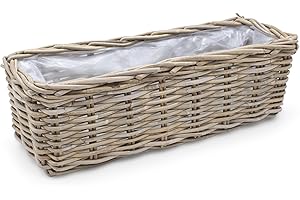 Spetebo Wiklinowa skrzynka na rośliny, kolor naturalny, 60 cm, kwadratowa, rattanowa, kosz na kwiaty z folią, dekoracyjny kosz pleciony, doniczka na rośliny