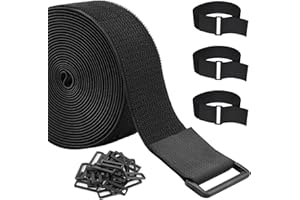 ZSURLUX 3.8cm*5m Klettband mit 20 Schnallen, Breit Klett Klettbinder Wiederverschließbar, Klettverschluss Band Verstellbar, Klettgurt mit öse zur Organize und Aufbewahrung Schwarz