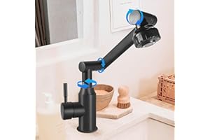 KLGFI Wasserhahn Bad, 360° Drehbar Bad Armaturen Waschbecken, 2 Wasserauslassmodi Wasserhahn Mit 60cm Kalt Warmwasser Anschluss, Badarmatur Wassers Schwarz