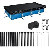 EFUTURETIME Rectangular Pool Cover 220 &times; 150 cm, Waterproof, Black | UV resistant, adjustable cord and pegs for anti-wind fix