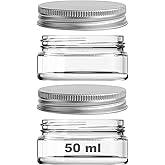 50ml Cosmetic Jar with Lid 50 Cc Clear Glass Cream Jar (2 Pieces, Metal Silver Lid)