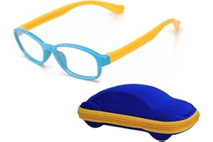 JoXiGo Montura de Gafas Bebé Niños y Niñas (3-12 años) Goma Flexible TR Marco No Prescripción Lente Transparente Claro + Fundas
