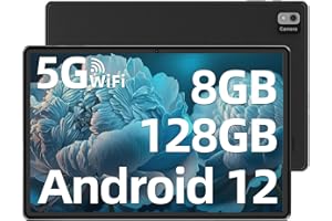 SGIN Tablette Android 12, 10,1 Pouces Tablette 8Go RAM 128Go ROM(512Go TF), MTK Octa-Core Processor, IPS FHD 1280 * 800, 8MP+ 5MP Camera, Bluetooth 5.0, 5G/2.4GHz WiFi, Type-C, GPS, 6000mAh Batterie