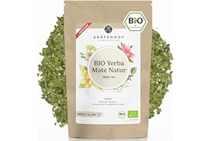 ‎GRÄFENHOF Yerba Mate Tee Bio, Das Original, 1KG loser Matetee, hoher Koffeingehalt, ungeröstet, luftgetrocknet, im Labor analysiert, Mateblätter in Deutschland abgefüllt, Gräfenhof Premium Qualität
