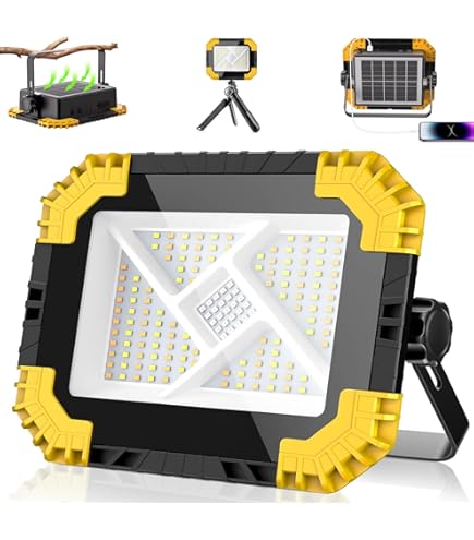 Sararoom LED Baustrahler Akku 100W Mit Solarpanel - 5 Lichtmodi, Powerbank Funktion & IP65 Wasserdicht