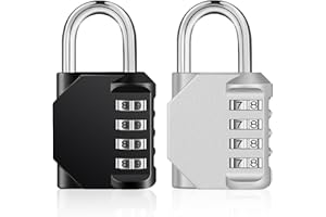 ZHEGE Candado Taquilla Combinacion, Candado Combinacion Exterior para Puertas de Vallas, Cobertizos, Cerca, Cerrojo, Candado Combinacion 4 Digitos para Gimnasio (2 Piezas, Negro y Plateado)