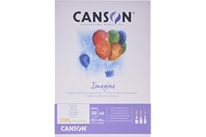 CANSON Imagine - Bloc 50 feuilles - Papier multitechnique - Grain léger - A3 - 200g/m² - Blanc