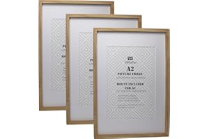 YIPINYIN Natural Wood Effect A2(42x59.4cm) Boxed Picture Frames Set of 3 with Mounts for A3(29.7X42CM), A3 boxed photo frames 3pack,A2 Oak Wooden Effect Poster Frame with Mount for A3 photo