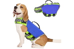 VavoPaw Giubbotto di Salvataggio per Cani, Giubbotto Salvagente con Manico Galleggiante Piscina Regolabile Giubotto di Sicurezza per Animali Domestici Catarifrangente da Nuoto, Taglia M, Indaco