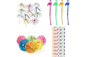 ‎MELODYING MELODYING 125 Stück Cocktail Deko, Inklusive Strohhalme, Cocktailschirmchen, Palme Cocktail Picks, Flamingo Cocktail Rührer Sticks für Cocktail Party Dekorationen, Cocktailparty Dekorationen