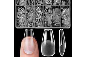 ZIFUTON 504pcs Capsule Americaine Ongle Ballerine Long Faux Ongles, Capsule Ongle Gel x Pose Americaine Couverture Complète Pour Débutant,Salons de Manucure-Transparent-10 Tailles-Semi Givré